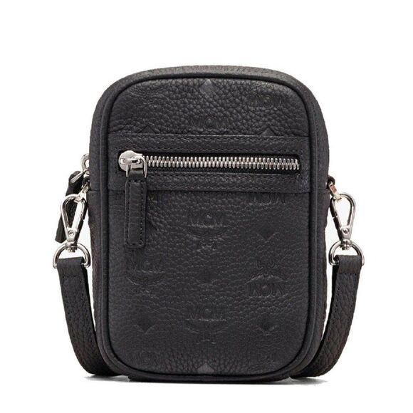 $595 MCM Mini Tivitat Black Monogram Leather Crossbody Sling Bag - Picture 1 of 11